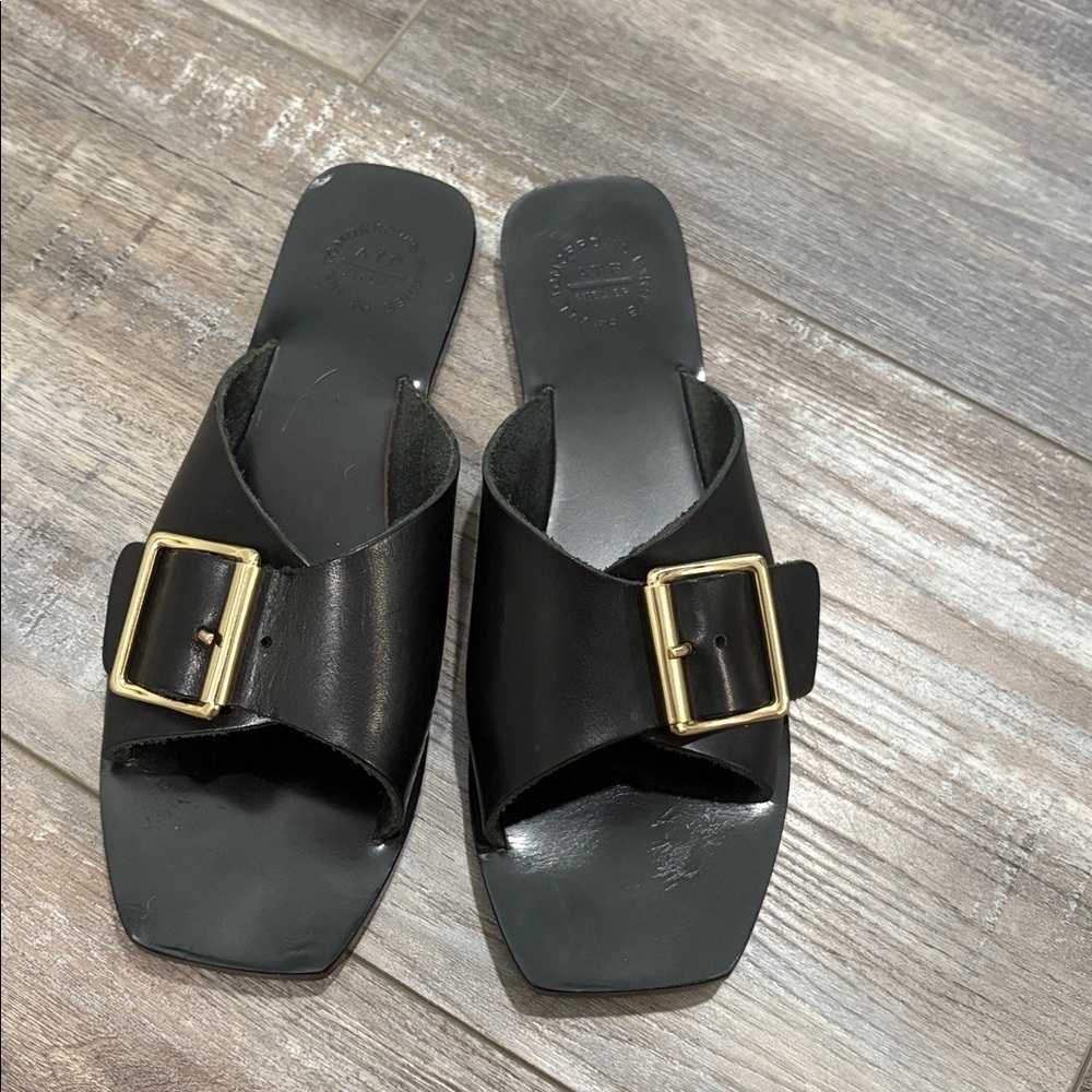 ATP ATELIER Monza Black Leather Buckle Sandals in Black size 37